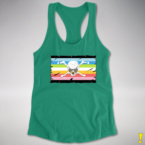Queer Pride Pirate Flag Racerback Tank - Kelly Green